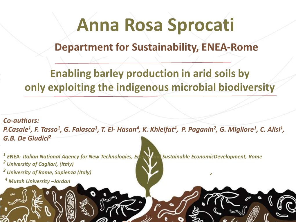 Anna Rosa Sprocati Department for Sustainability, ENEA-Rome