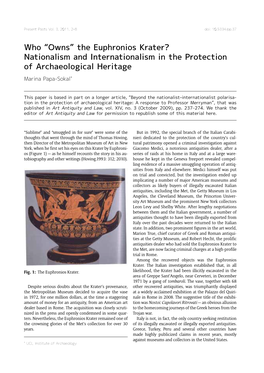 The Euphronios Krater? Nationalism and Internationalism in the Protection of Archaeological Heritage Marina Papa-Sokal*