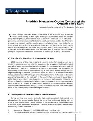 Friedrich Nietzsche: on the Concept of the Organic Since Kant Translated and Annotated by Th