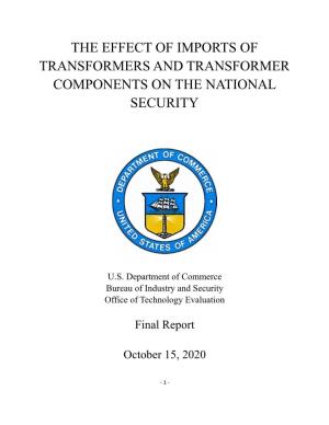 The Effect of Imports of Transformers and Transformer Components on the National Security
