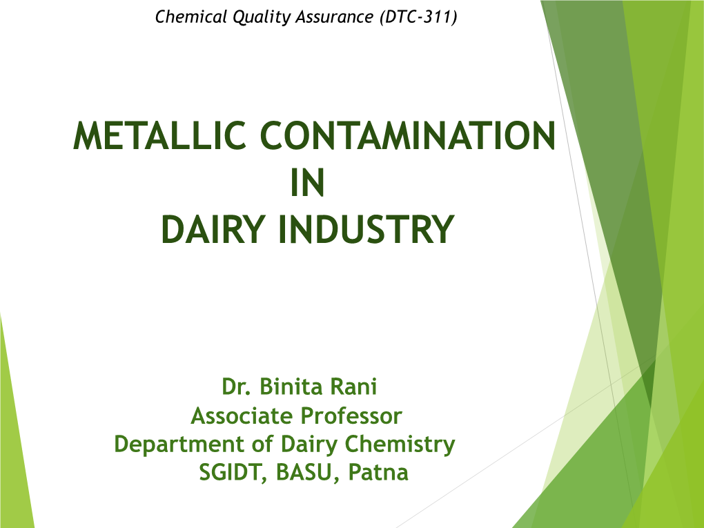 Metallic Contamination in Dairy Industry