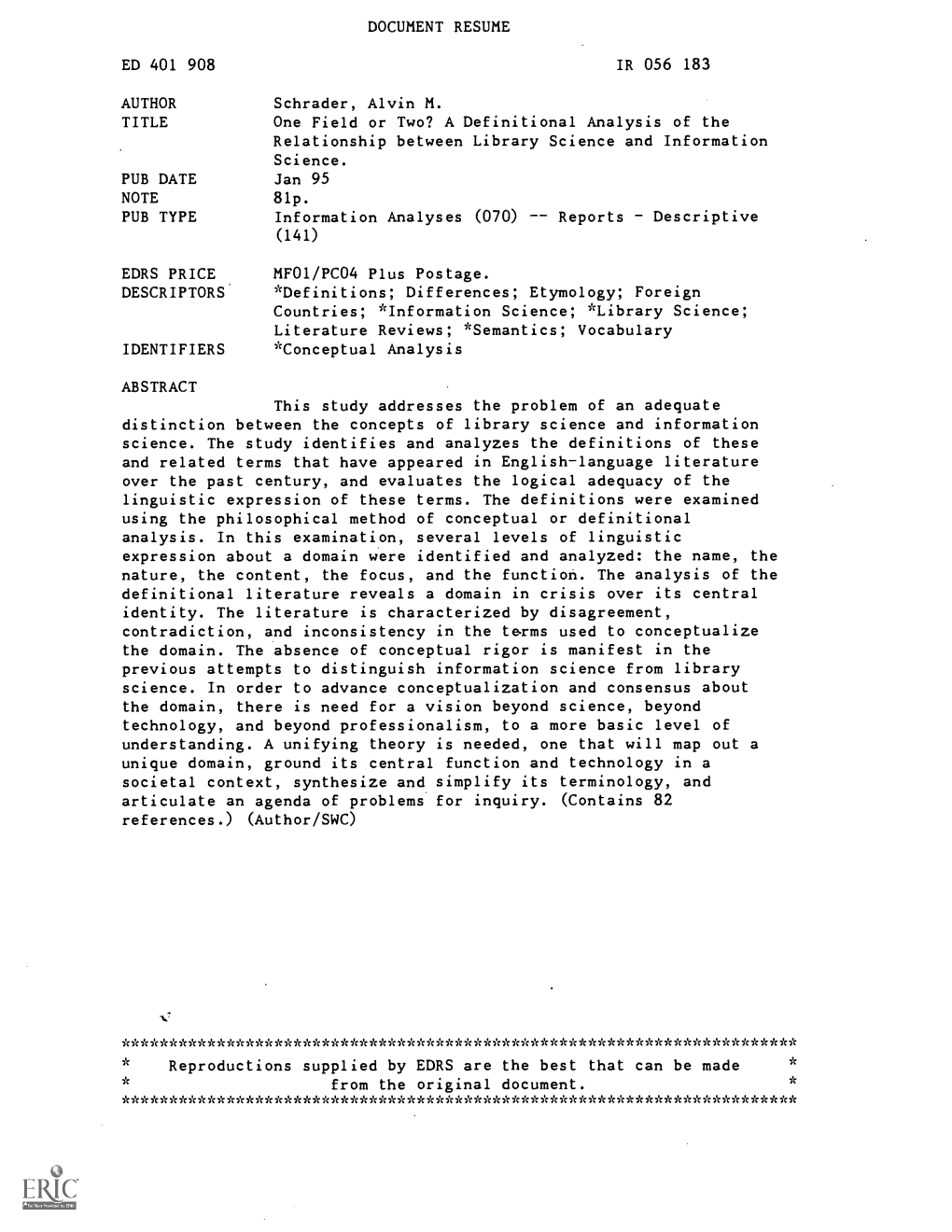 A Definitional Analysis of the Relationship Between Library Science and Information Science