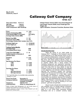 Callaway Golf Company NYSE: ELY