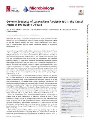 Lecanicillium Fungicola 150-1, the Causal Agent of Dry Bubble Disease Downloaded From