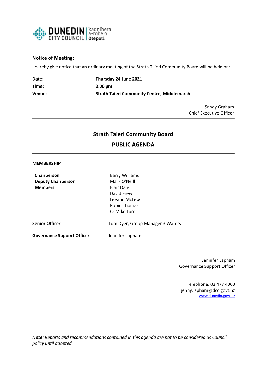 Agenda of Strath Taieri Community Board