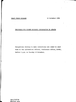 DRAFT PRESS RELEASE 10 November 1956 PROPOSALS FOR