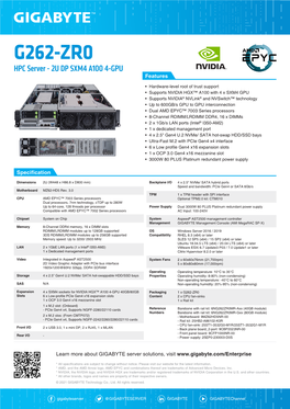 G262-ZR0 HPC Server - 2U DP SXM4 A100 4-GPU Features