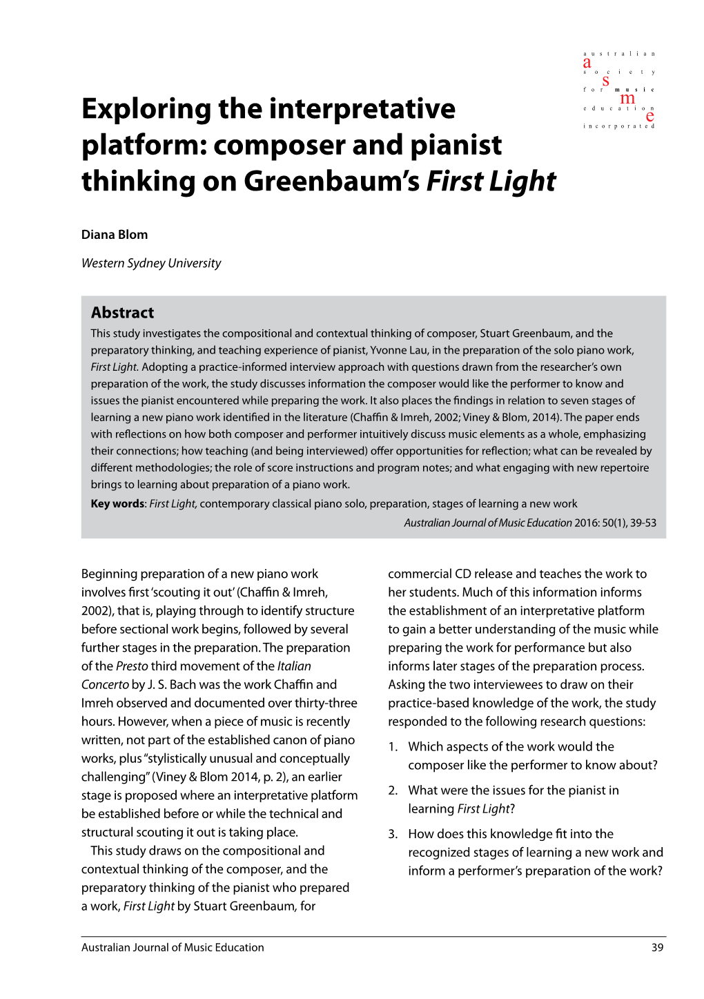 Composer and Pianist Thinking on Greenbaum's First Light