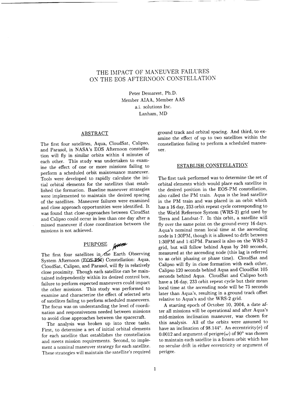 The Impact of Maneuver Failures on the Eos Afternoon Constellation