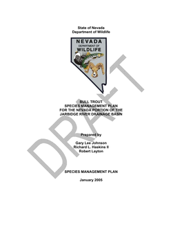 Bull Trout Species Management Plan for the Nevada Portion of the Jarbidge River Drainage Basin