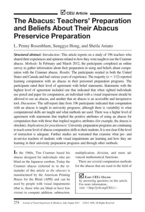 The Abacus: Teachers’ Preparation and Beliefs About Their Abacus Preservice Preparation L