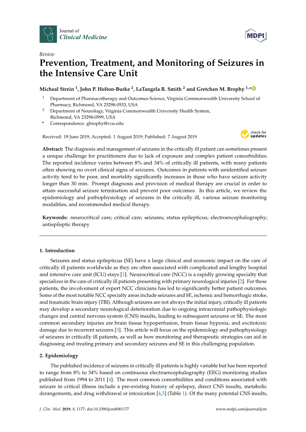 Prevention, Treatment, and Monitoring of Seizures in the Intensive Care Unit