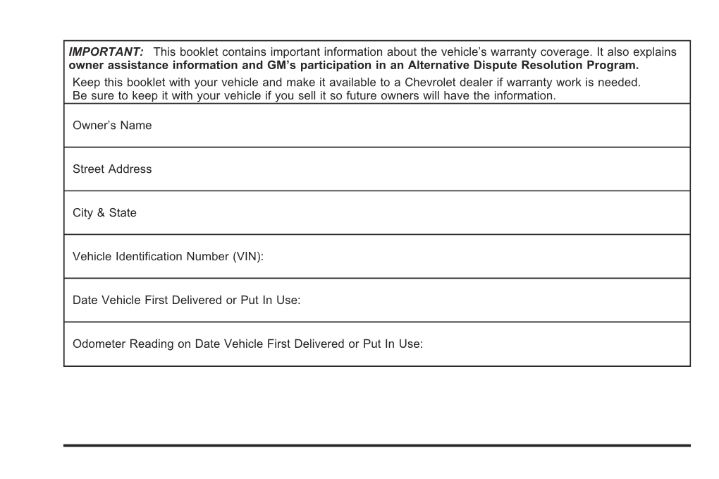 2004 Chevrolet Impala Warranty Guide