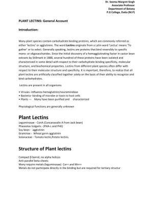 PLANT LECTINS: General Account