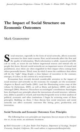 The Impact of Social Structure on Economic Outcomes