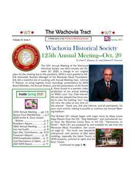 2021 Wachovia Historical Society 125Th Annual Meeting—Oct
