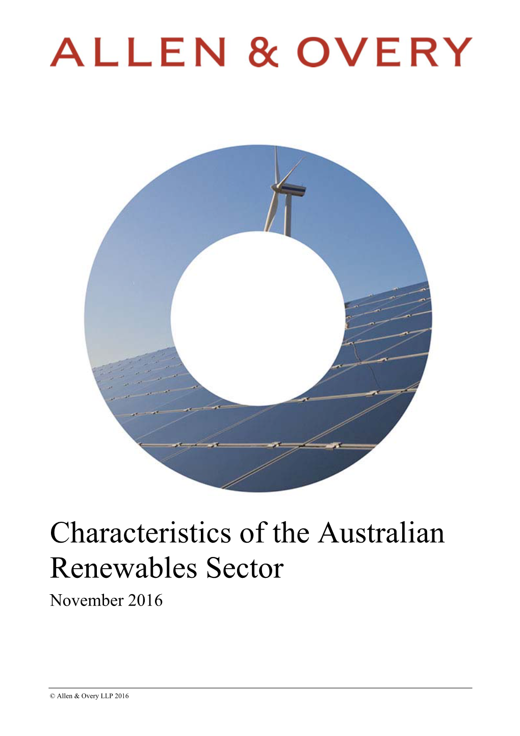 Characteristics of the Australian Renewables Sector November 2016