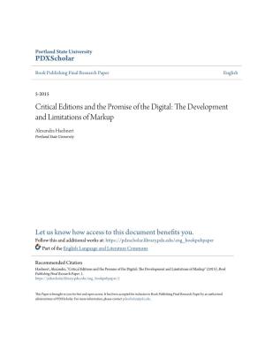 Critical Editions and the Promise of the Digital: the Evelopmed Nt and Limitations of Markup