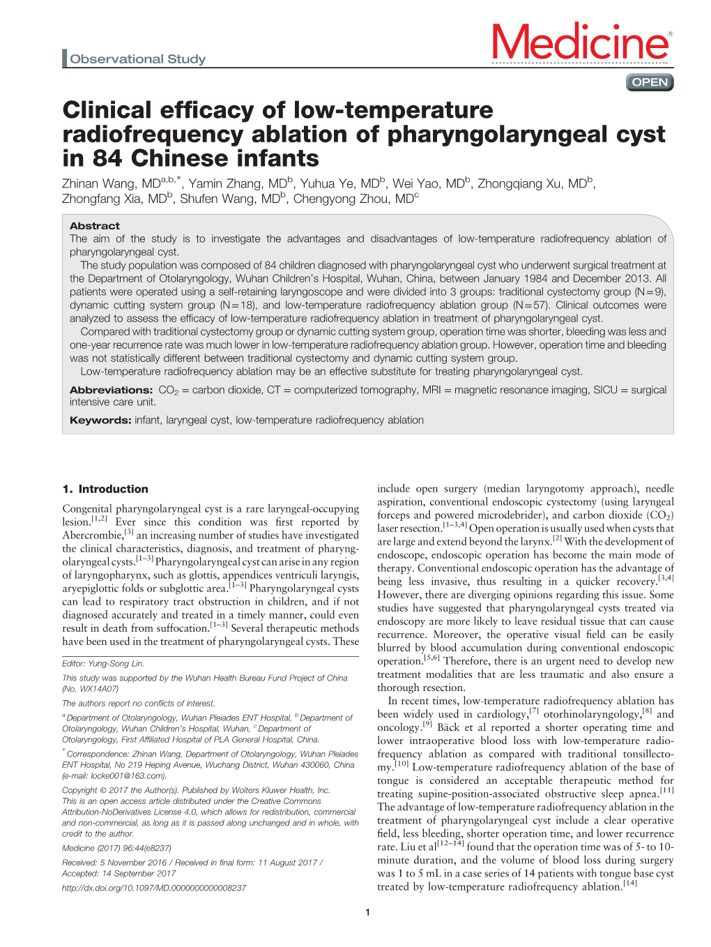 Clinical Efficacy of Low-Temperature Radiofrequency Ablation Of