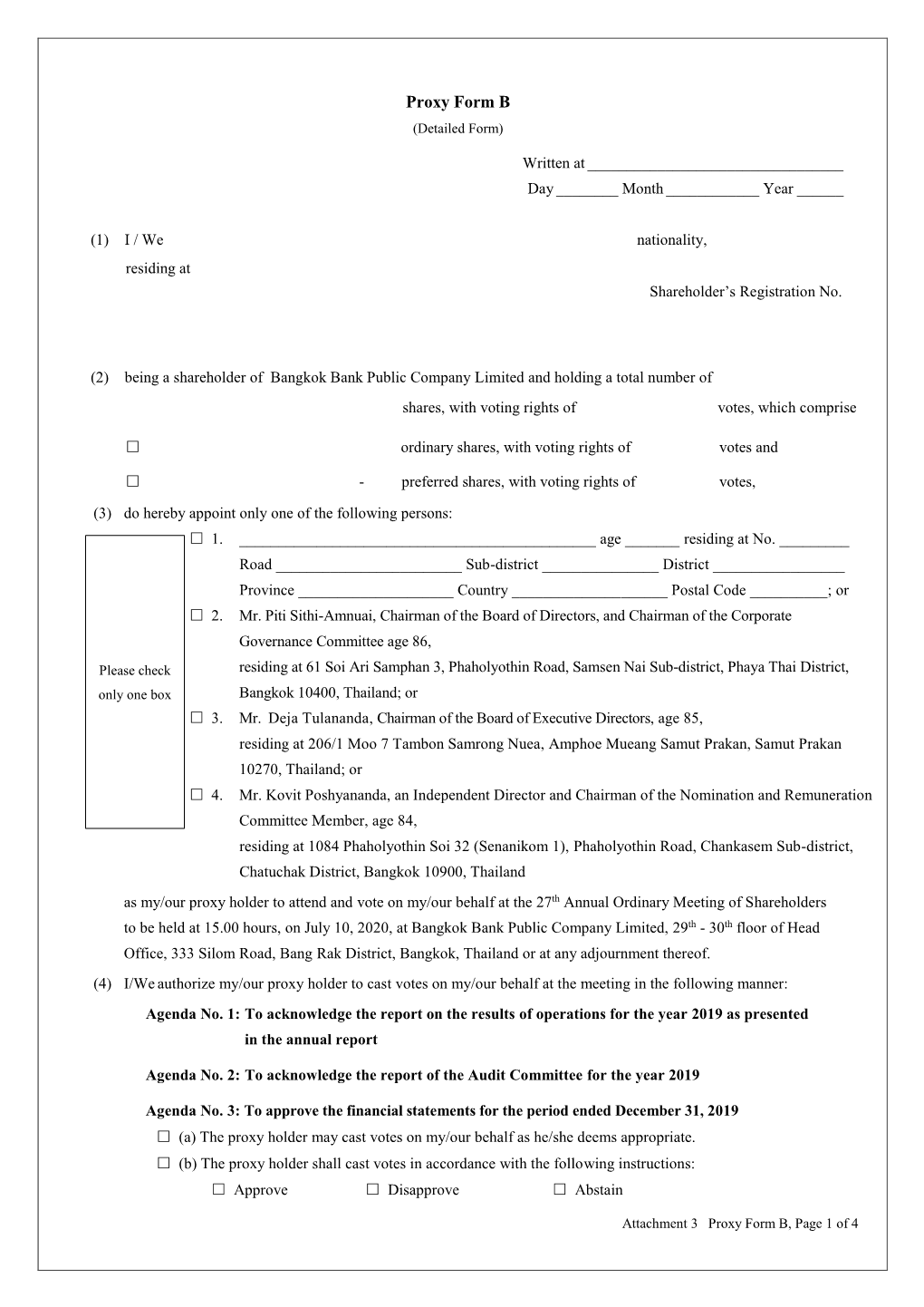 Proxy Form B (Detailed Form)