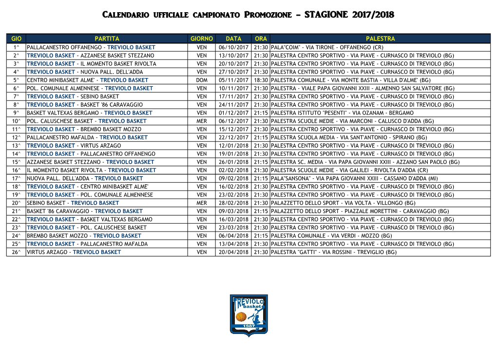 Cronologico-Calendari Treviolo Basket 2017-2018.Xlsx