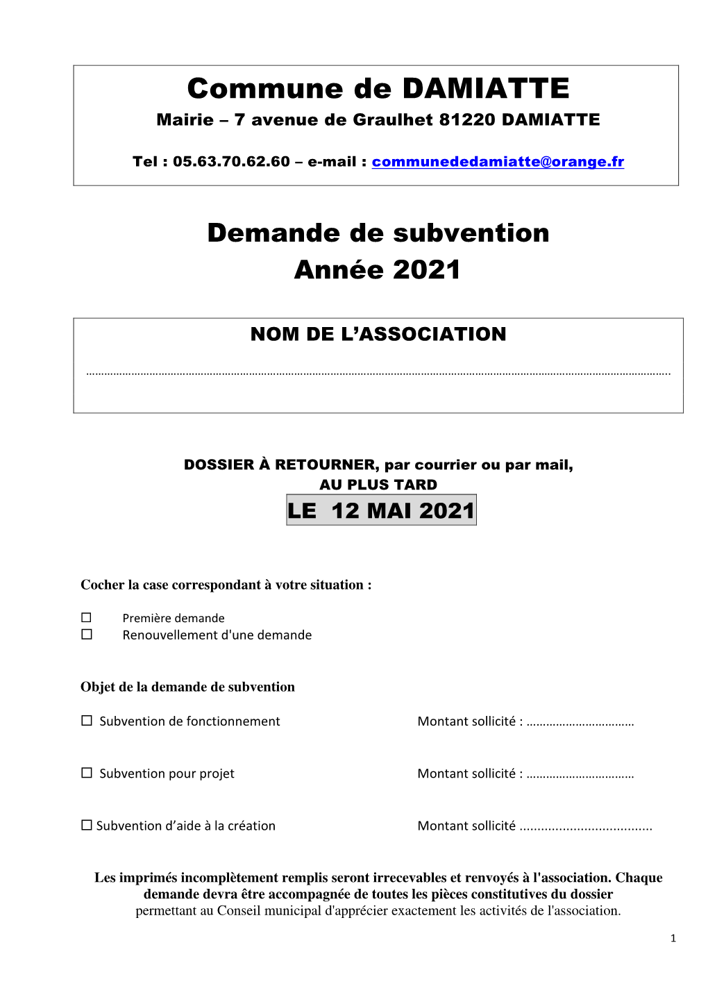 Dossier Demande Sub 2021