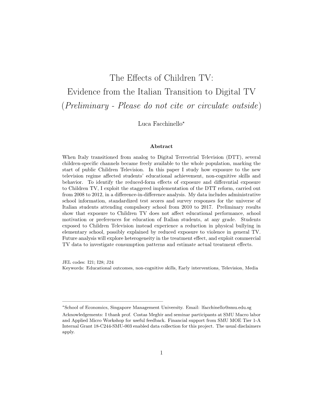 The Effects of Children TV: Evidence from the Italian Transition to Digital TV