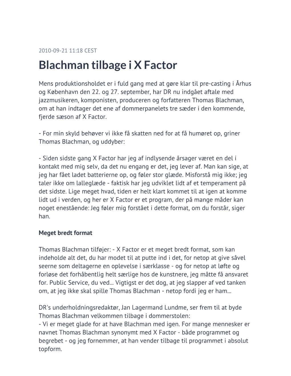 Blachman Tilbage I X Factor