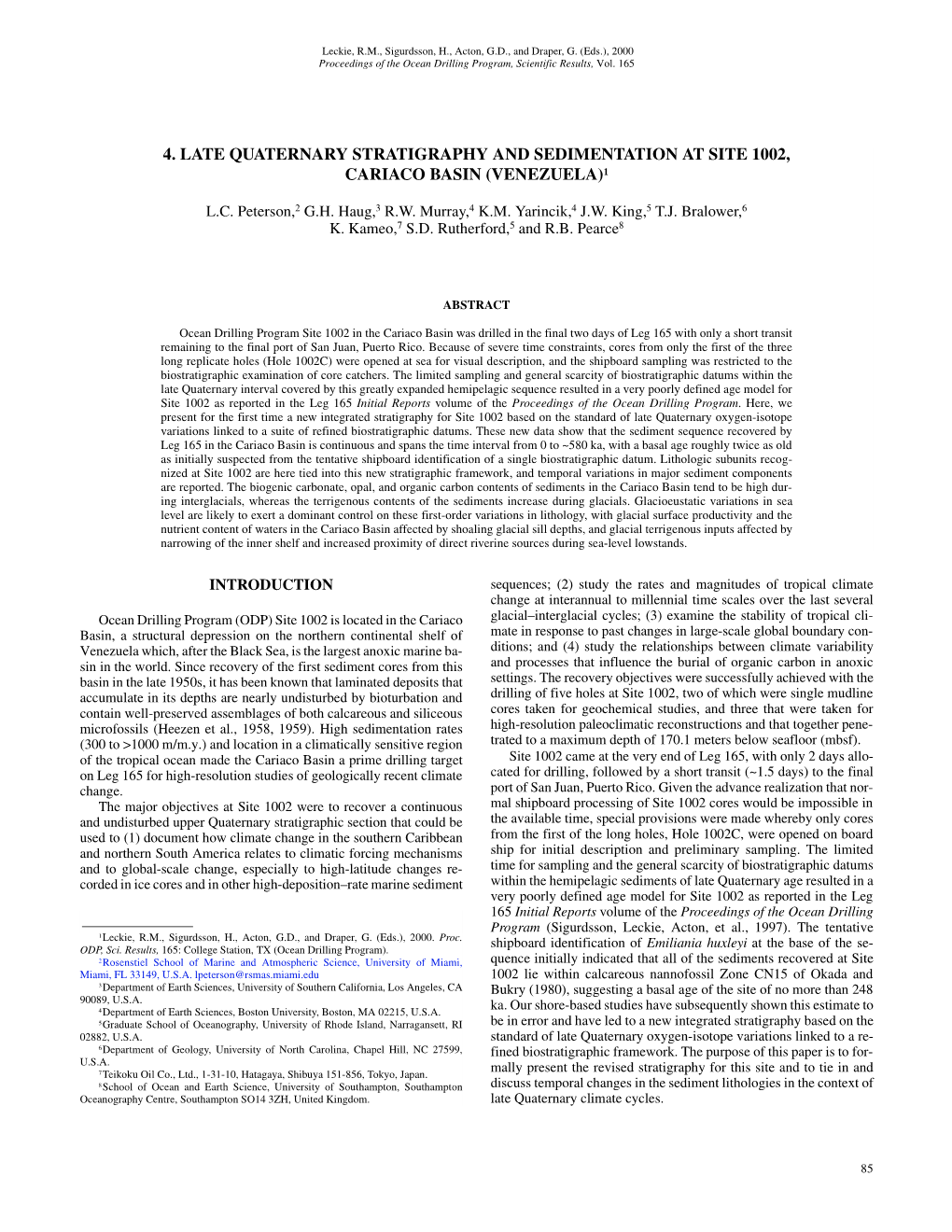 4. Late Quaternary Stratigraphy and Sedimentation at Site 1002, Cariaco Basin (Venezuela)1