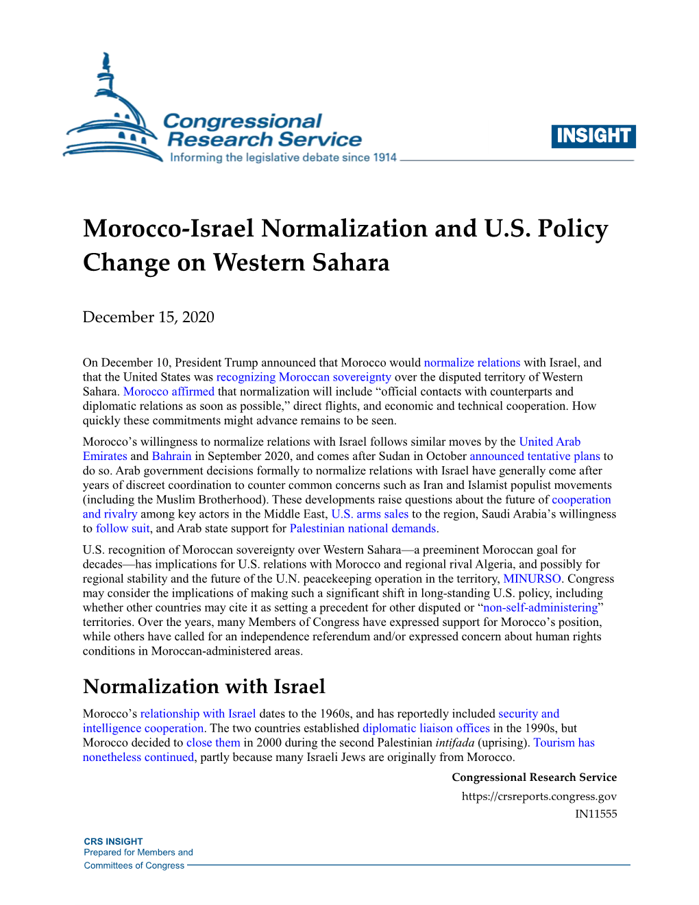 Morocco-Israel Normalization and U.S. Policy Change on Western Sahara