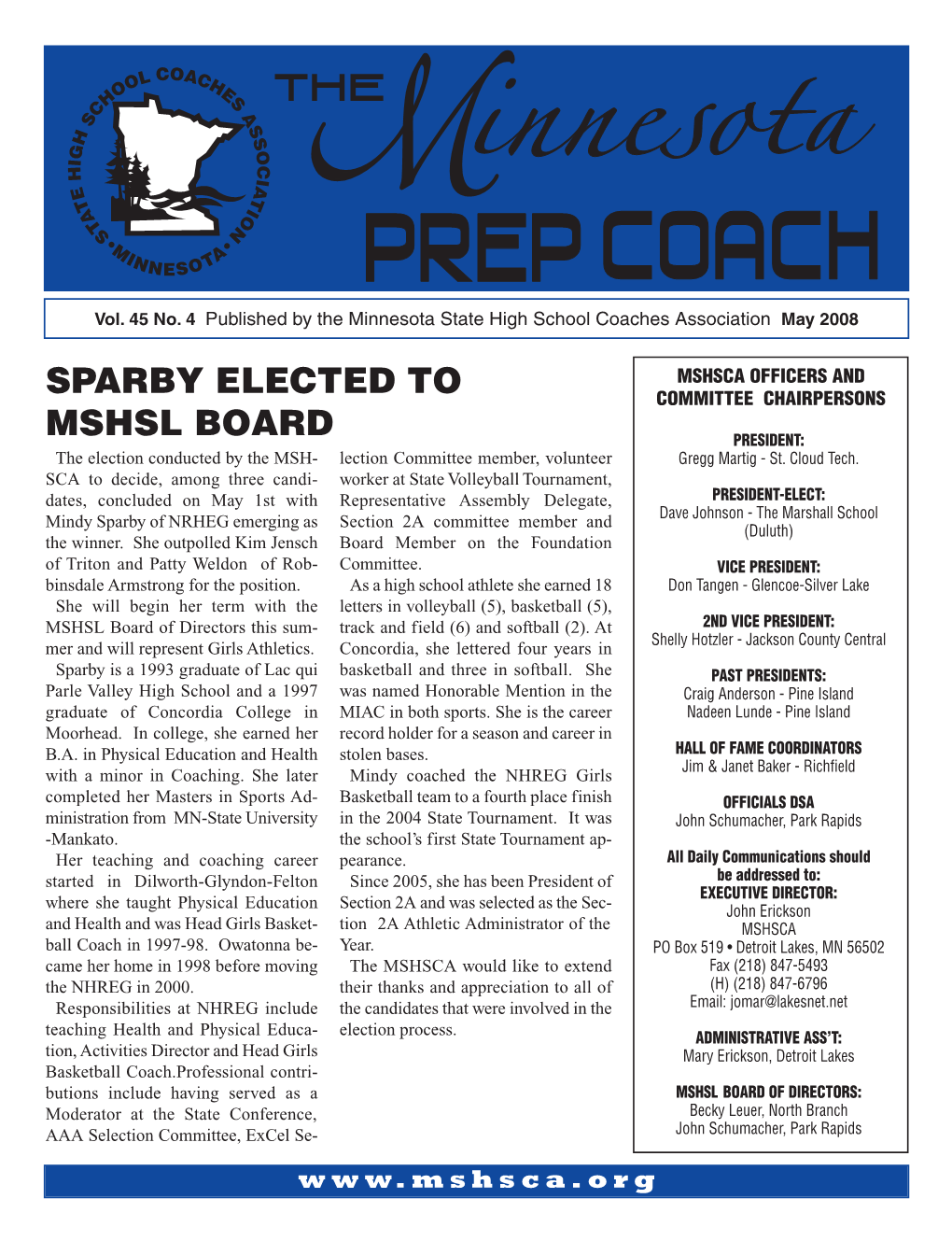 Sparby Elected to Mshsl Board