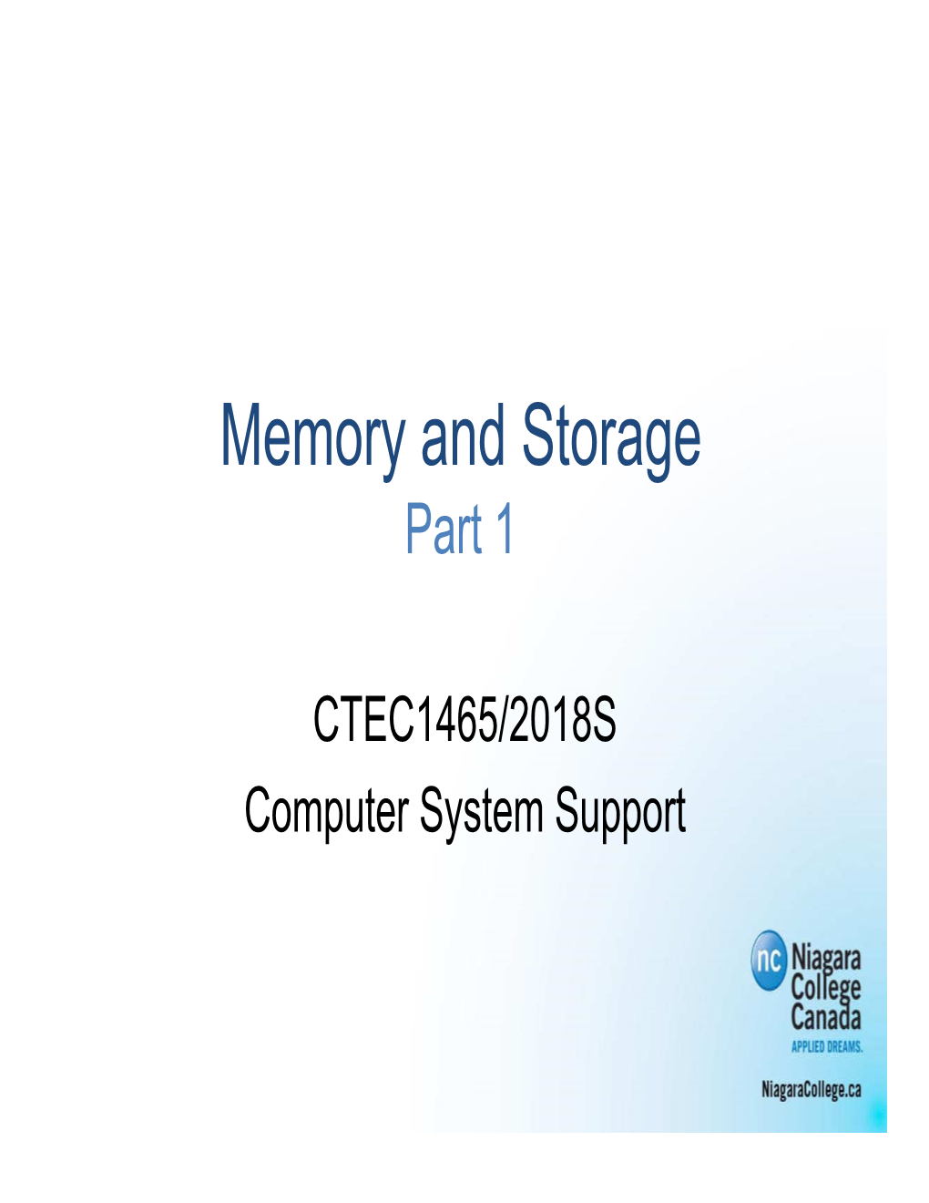 Memory and Storage Part 1