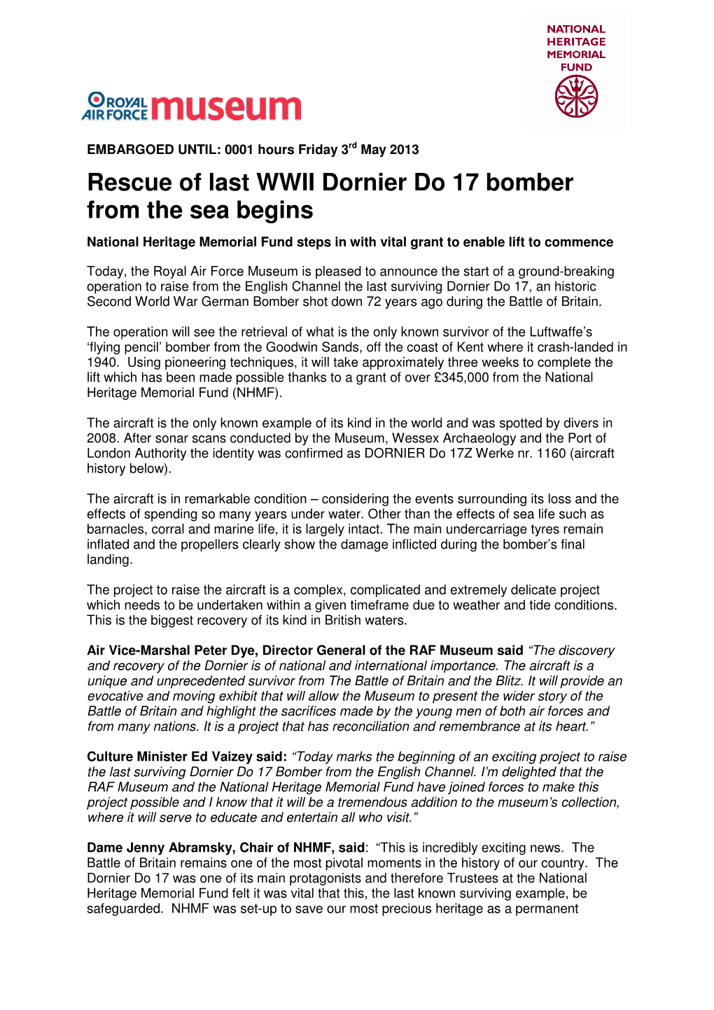 Rescue of Last WWII Dornier Do 17 Bomber from the Sea Begins