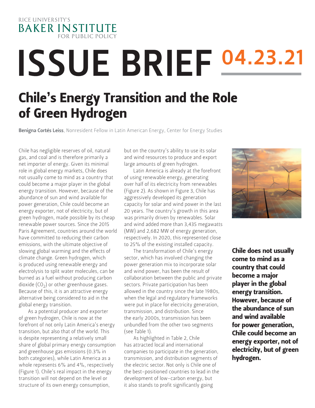 Chile's Energy Transition and the Role of Green Hydrogen