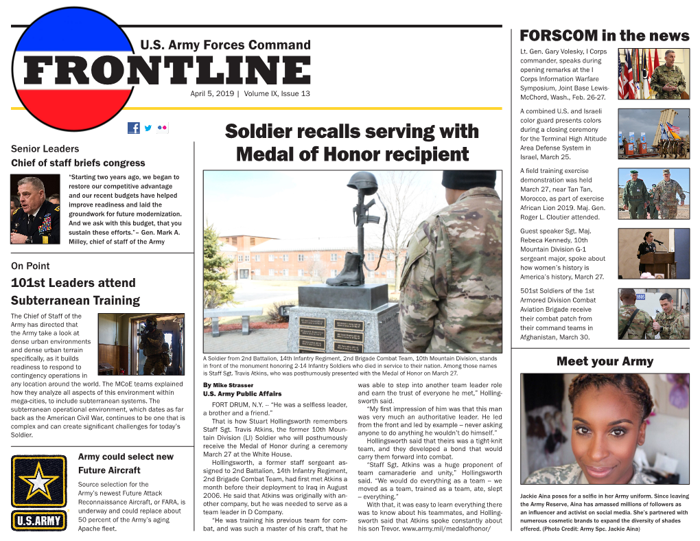 FRONTLINE Symposium, Joint Base Lewis- April 5, 2019 | Volume IX, Issue 13 Mcchord, Wash., Feb