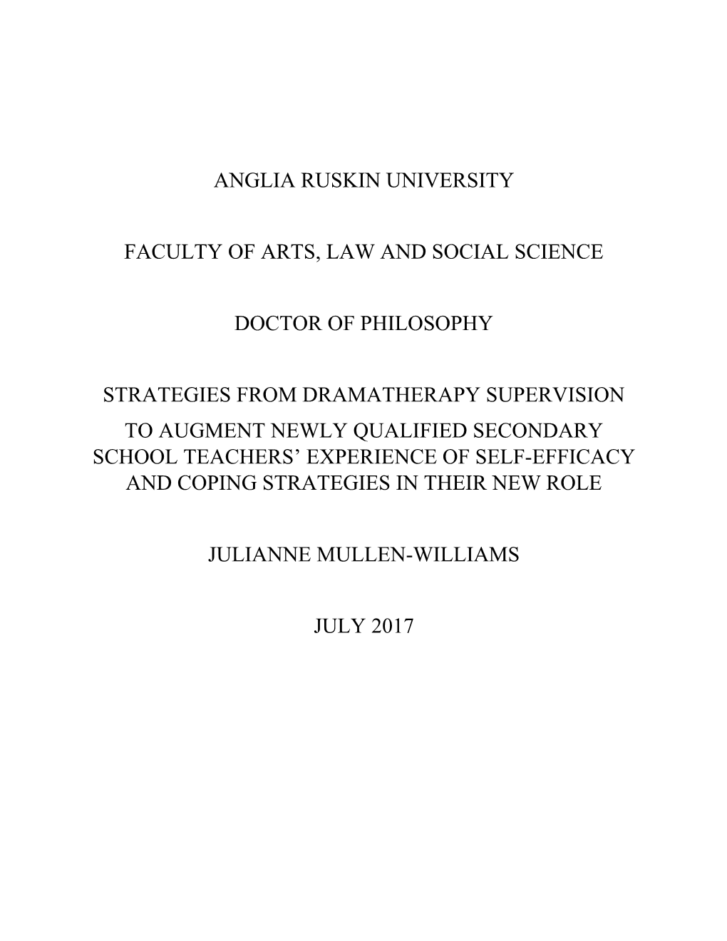 Anglia Ruskin University Faculty of Arts, Law And