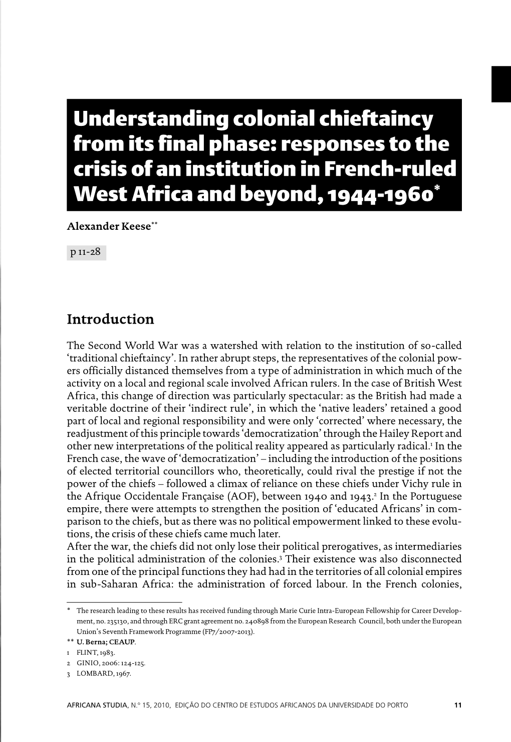 Responses to the Crisis of an Institution in French-Ruled West Africa A