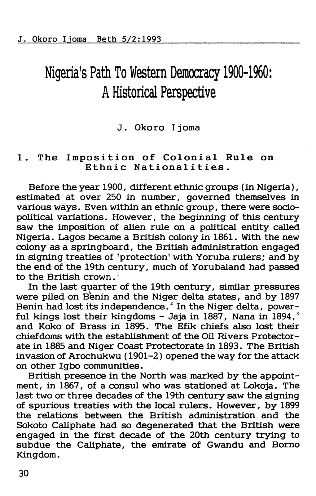 Nigeria's Path to Western Democracy 1900-1960: a Historical Perspective