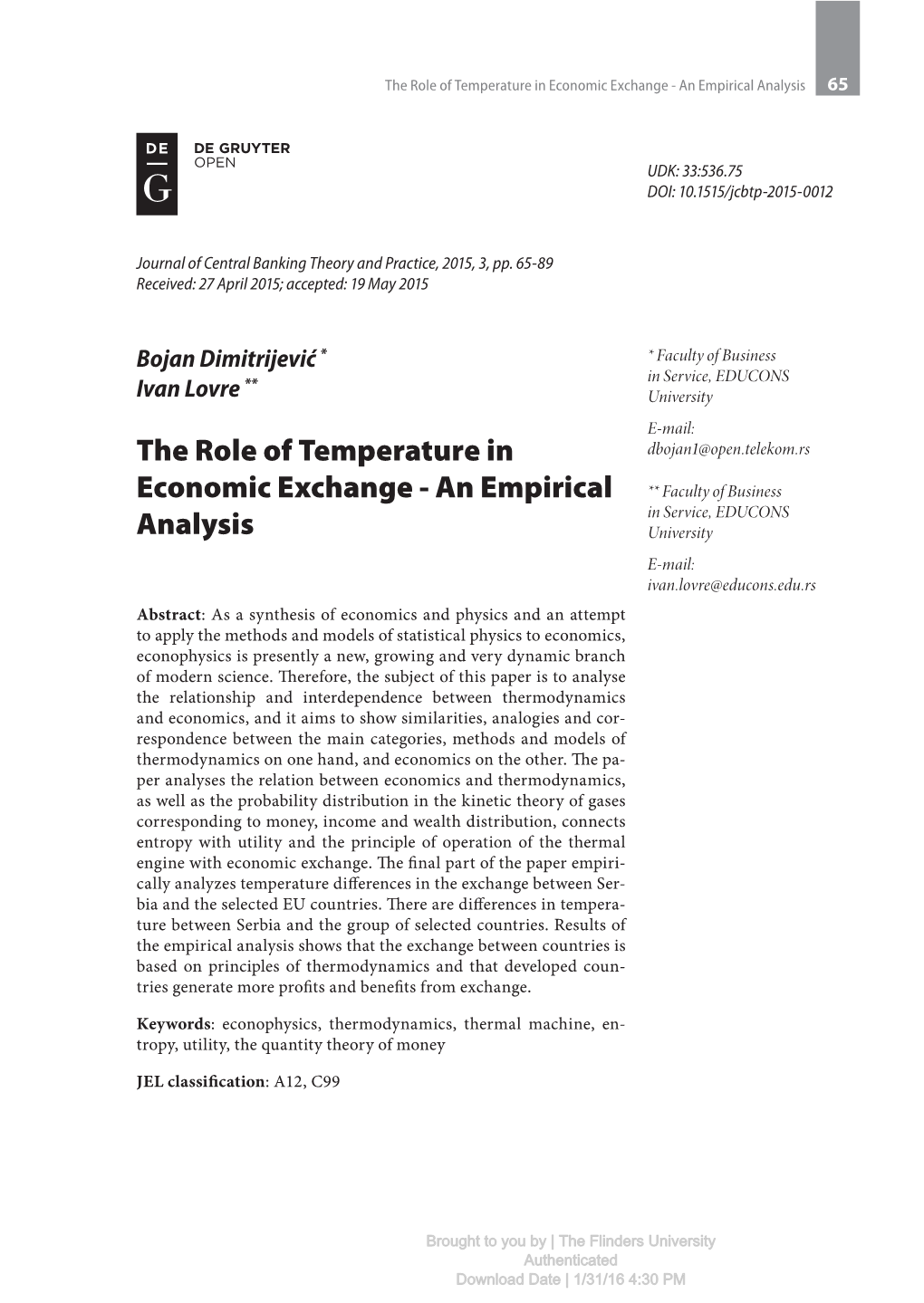 The Role of Temperature in Economic Exchange - an Empirical Analysis 65