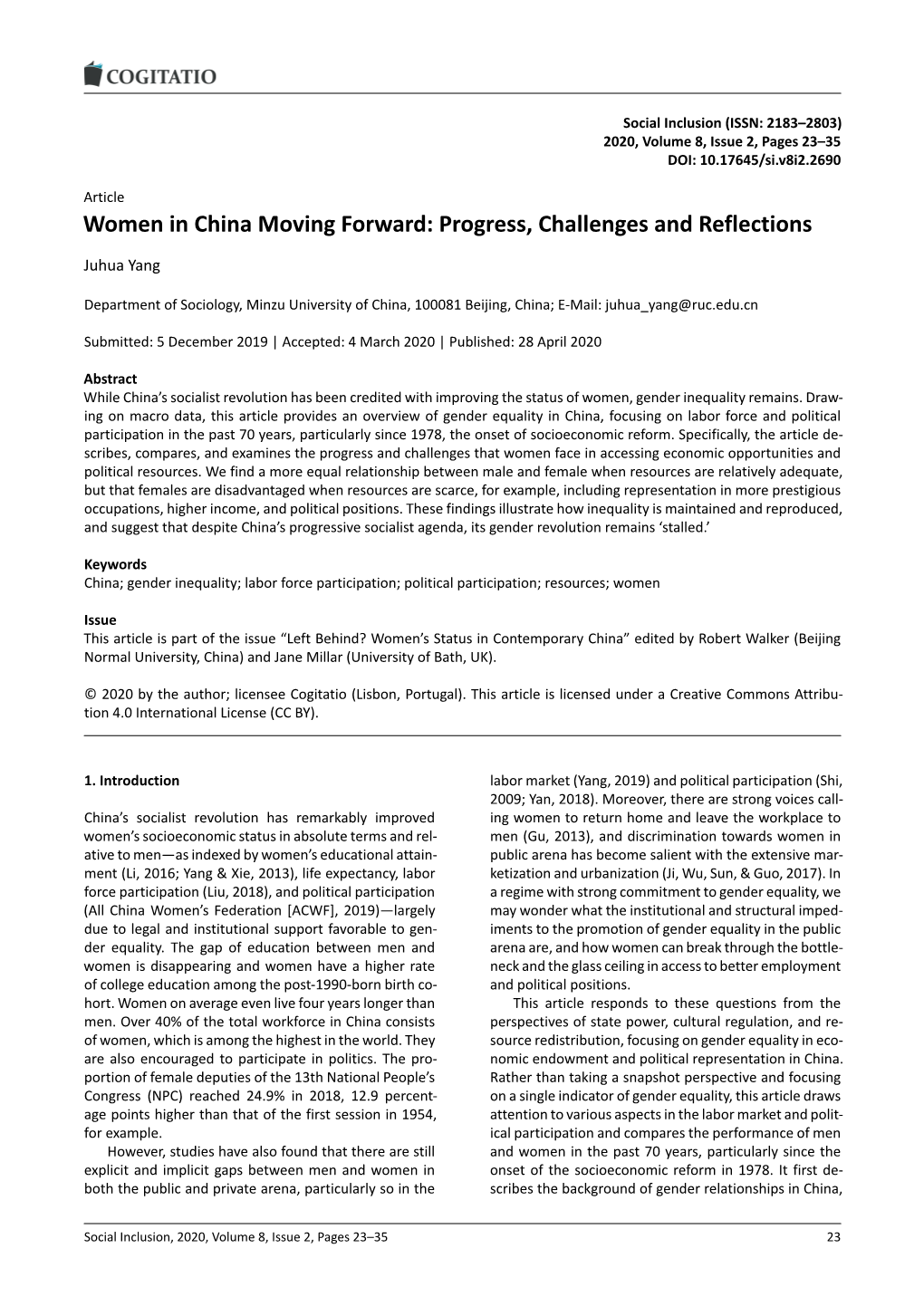 Women in China Moving Forward: Progress, Challenges and Reflections