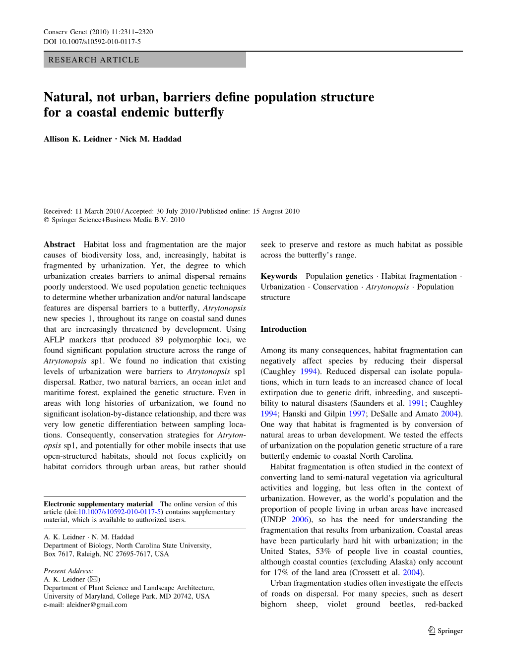 Natural, Not Urban, Barriers Define Population Structure for a Coastal