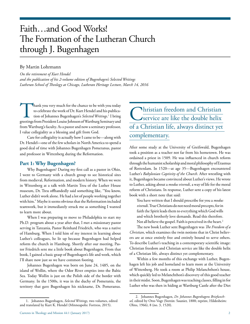 The Formation of the Lutheran Church Through J. Bugenhagen