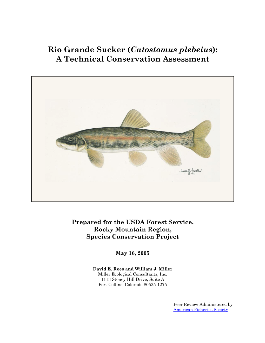 Rio Grande Sucker (Catostomus Plebeius): a Technical Conservation Assessment