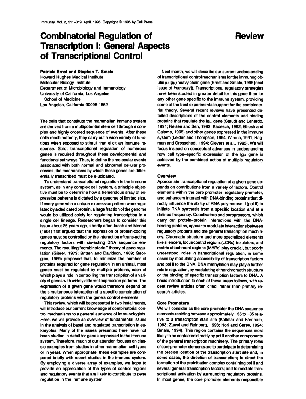 General Aspects of Transcriptional Control Review