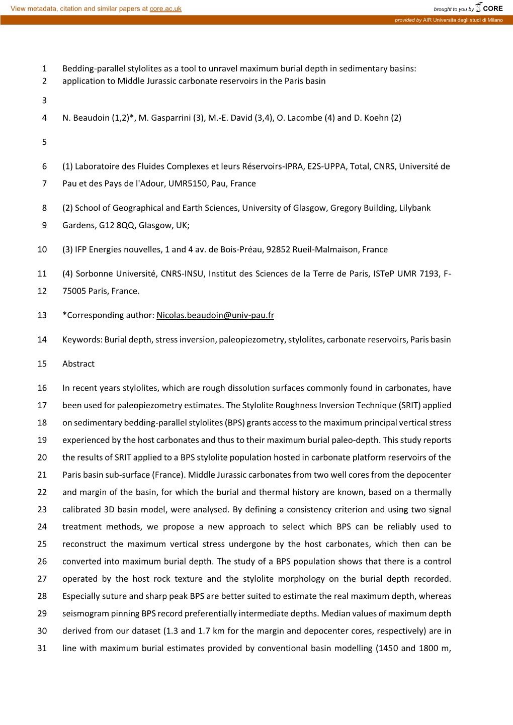 Bedding-Parallel Stylolites As a Tool to Unravel Maximum Burial Depth in Sedimentary Basins: 2 Application to Middle Jurassic Carbonate Reservoirs in the Paris Basin