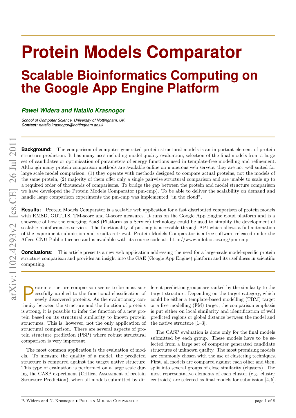 Protein Models Comparator Scalable Bioinformatics Computing on the Google App Engine Platform