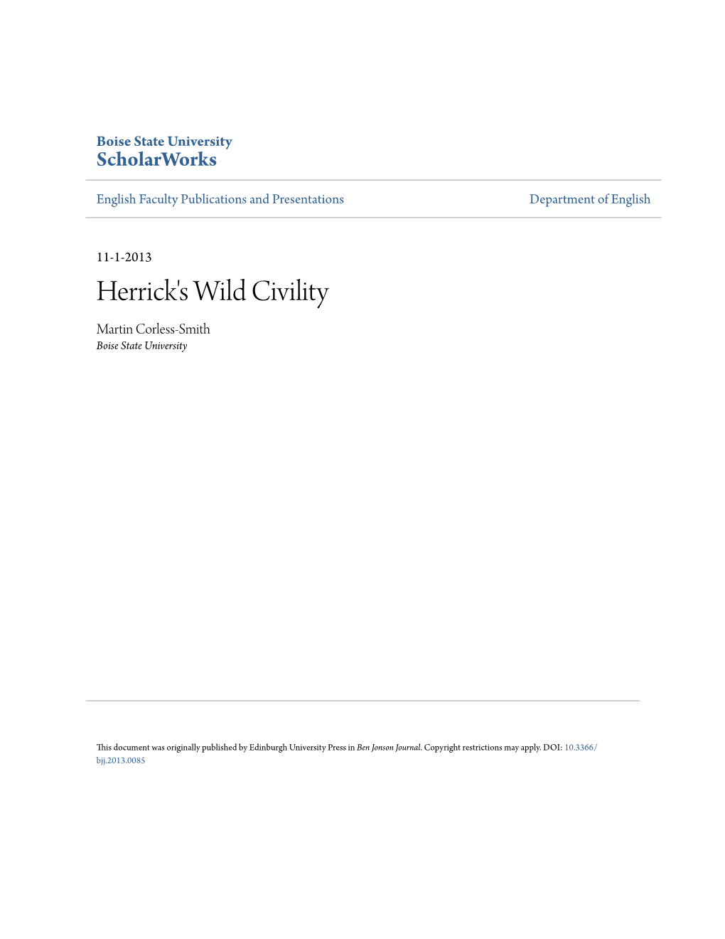 Herrick's Wild Civility Martin Corless-Smith Boise State University