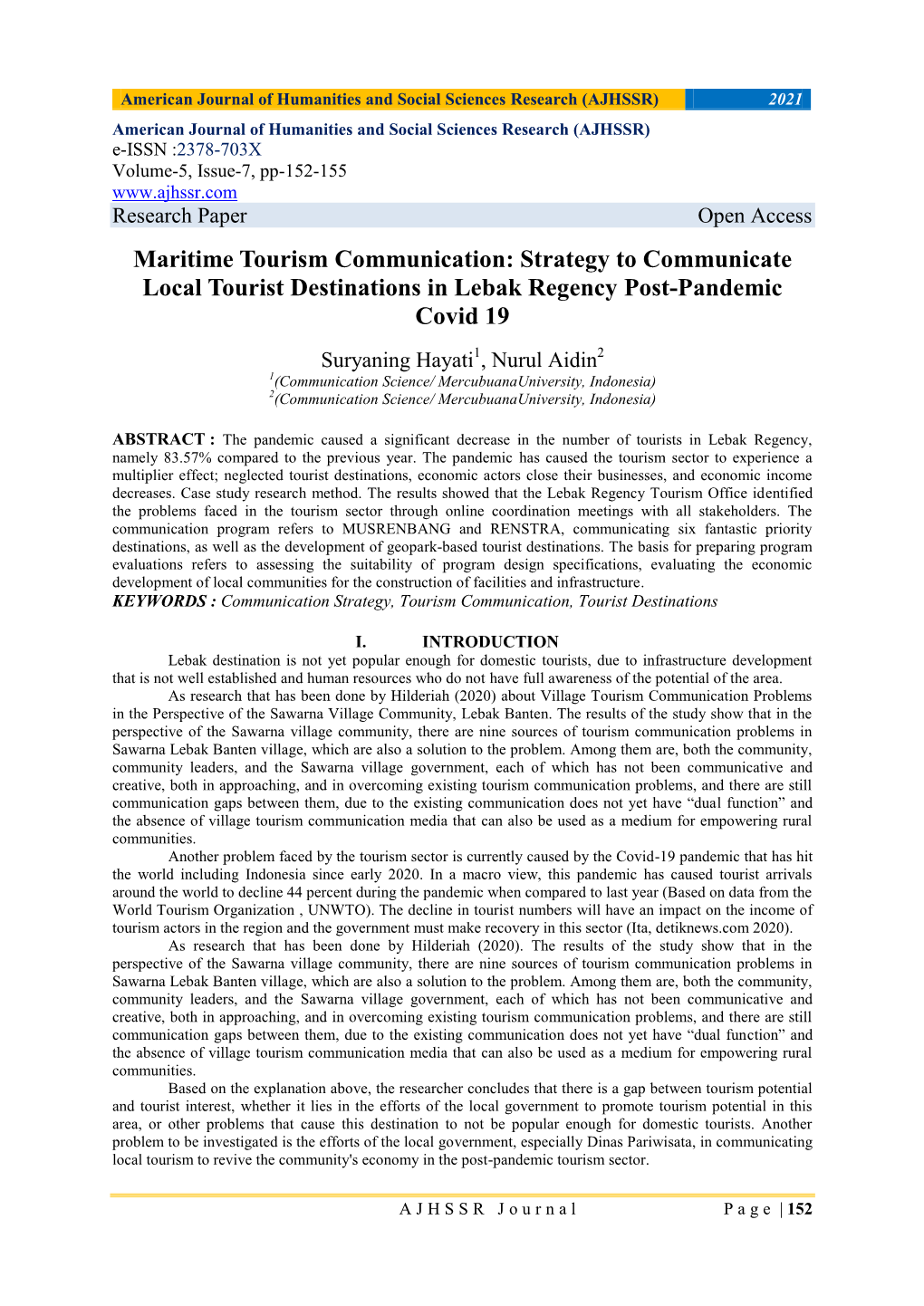 Maritime Tourism Communication: Strategy to Communicate Local Tourist Destinations in Lebak Regency Post-Pandemic Covid 19