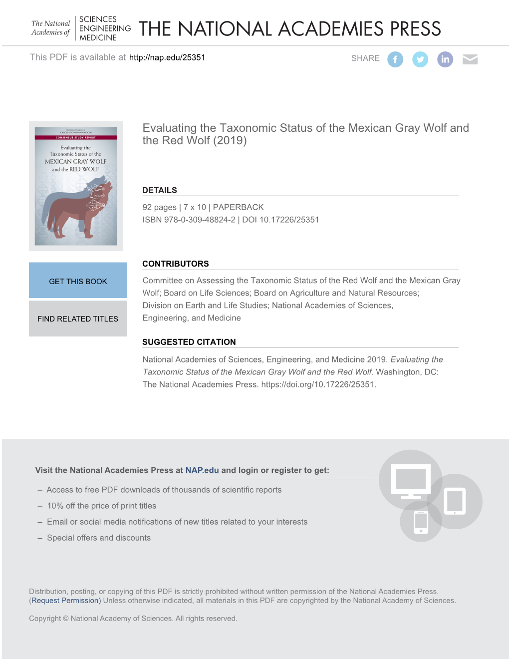 Evaluating the Taxonomic Status of the Mexican Gray Wolf and the Red Wolf (2019)