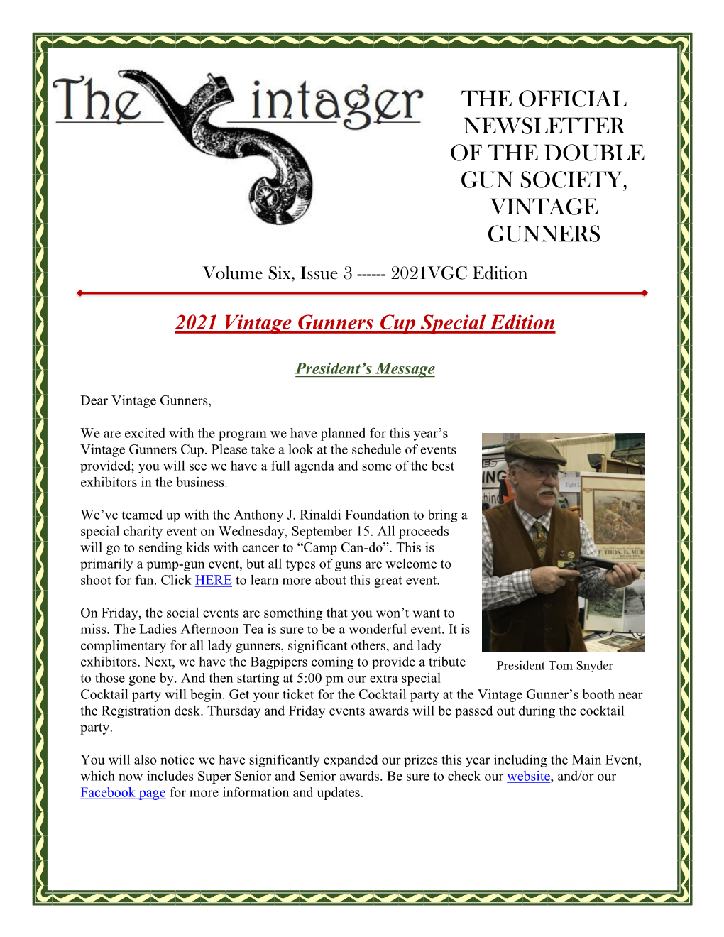 The Official Newsletter of the Double Gun Society, Vintage Gunners